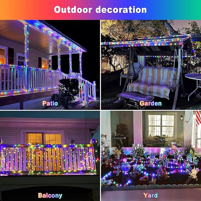 JMEXSUSS 2 Pack Solar Fairy Lights, Each 33FT 100 LED, Multi-Colored | Outdoor Waterproof, 8 Modes Solar Christmas String Lights for Outside Yard Patio Tree Garden Christmas Decorations