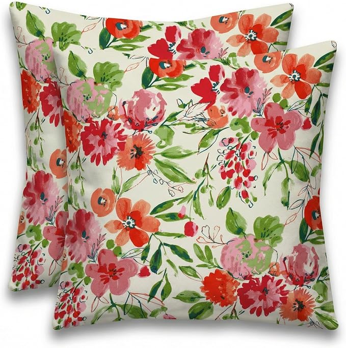 RSH DECOR Square Throw Pillows Set of 2, 20" x 20", All-Weather Pillows, Bettina Garden, Made in USA