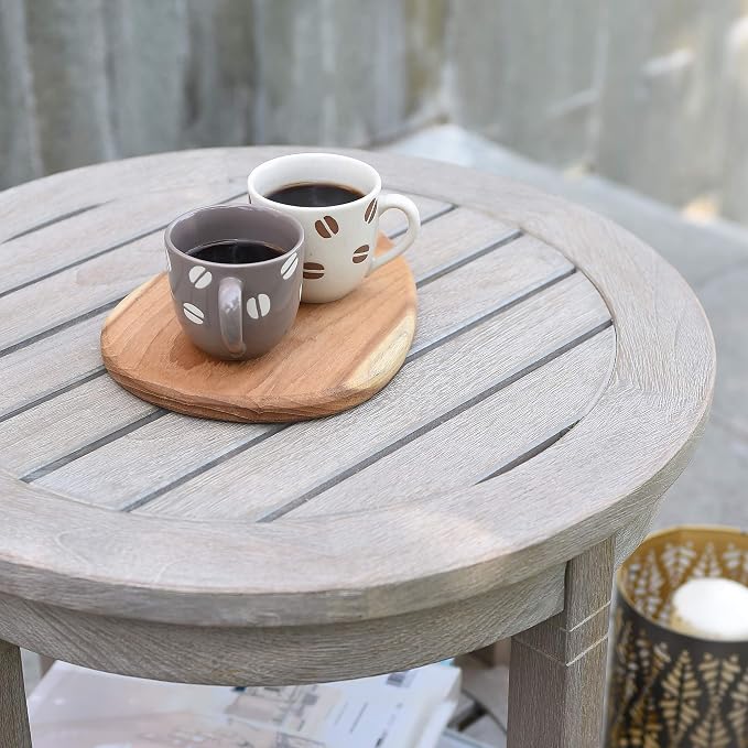 Cambridge Casual Arie Teak Wood Outdoor Round Side Table, 18 Inch/Weathered Gray