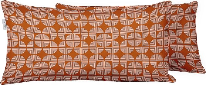 Indoor/Outdoor Polyester Fabric Lumbar Pillow Cover, All-Weather Waterproof Rectangular Cushion Case for Patio Furniture, 16 x 24 Set of 2 - Geometric-47