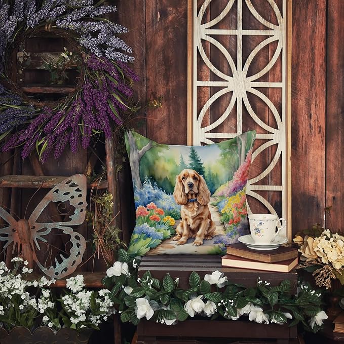Caroline's Treasures Cocker Spaniel Spring Path Throw Pillow Machine Washable, Indoor Outdoor Decorative Pillow for Couch, Bed or Patio, 18Hx18W