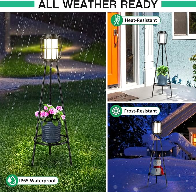 VISFLAIR 2 Pack Solar Lights with Plant Stand, Outdoor Floor Lamps, Waterproof Solar Powered Floor Lamps for Patio Deck Porch Yard Garden Decor