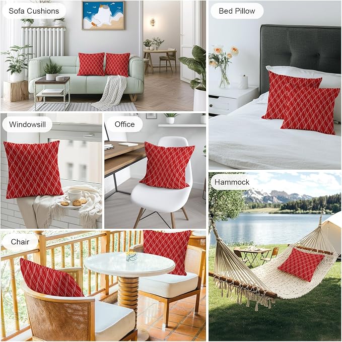 Red White Stripes Outdoor Pillow Covers 18x18 Inch Throw Pillow Covers Set of 2 Waterproof Decorative Pillow Cases Simple Geometric Modern Monochrome Cushion Covers for Patio Furniture Garden Couch