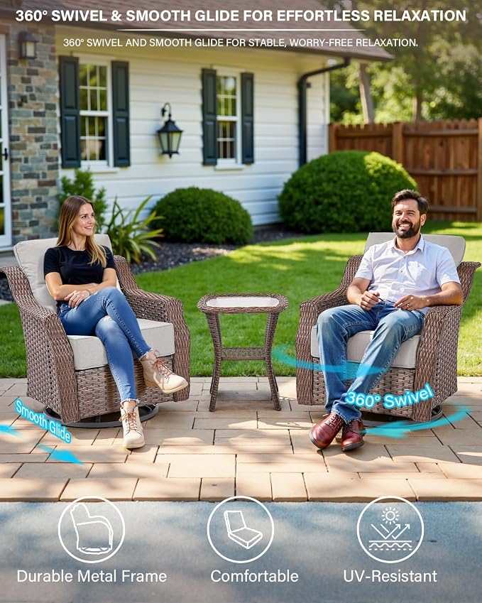 Belord 10 Piece High Back Outdoor Patio Furniture Set - Patio Conversation Set with Swivel Rocker Outdoor Chairs Set of 4 and 3 Seater Sofa, Wicker Ottoman and Coffee Table for Garden Backyard