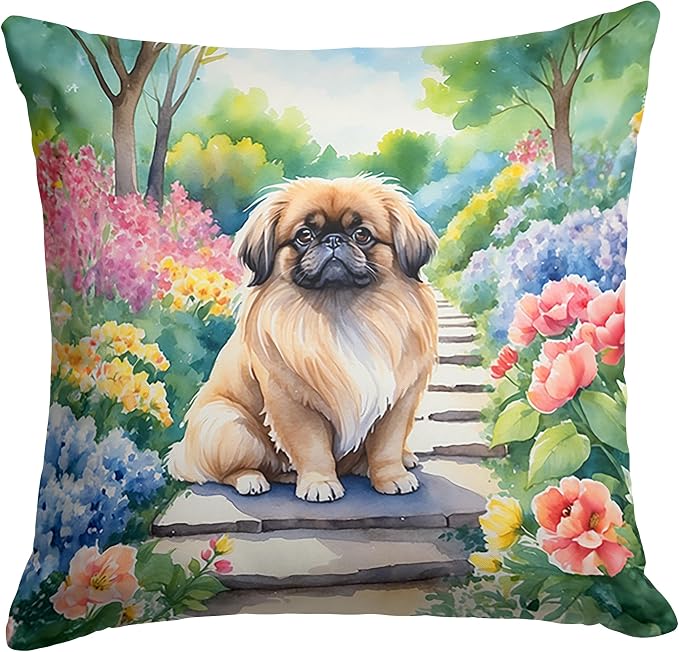 Caroline's Treasures Pekingese Spring Path Throw Pillow Machine Washable, Indoor Outdoor Decorative Pillow for Couch, Bed or Patio, 18Hx18W
