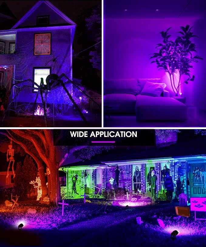 L LOHAS LED Purple Halloween Outdoor Spotlight 5W Dusk to Dawn 2 Pack | Purple Halloween Spotlights with Auto On/Off Function, Outdoor Tree Lighting for Holiday, Yard and Garden Decoration