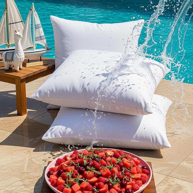Utopia Bedding 22x22 Outdoor Pillows, Water Resistant Throw Pillows, 2-Pack | Outdoor Throw Pillows, Water Repellent, Decorative Pillow for Patio Furniture & Porches, Plush & Supportive, Pack of 2, White