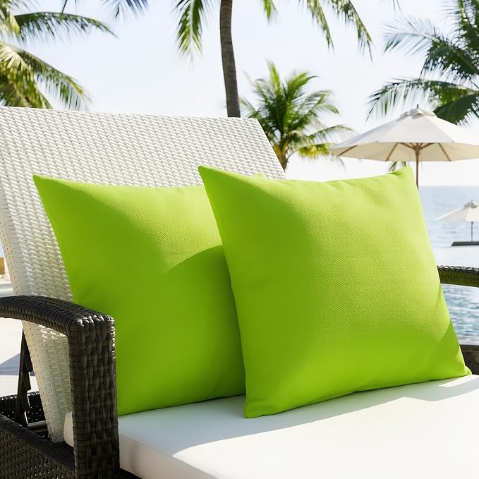 Lewondr 2 Pack Waterproof Outdoor Pillow Covers, 18"x18", Fluorescent Green | Waterproof, Solid PU Coating Throw Pillow Case, UV Protection Garden Cushion Cover, for Patio Decorative Sofa Couch Balcony