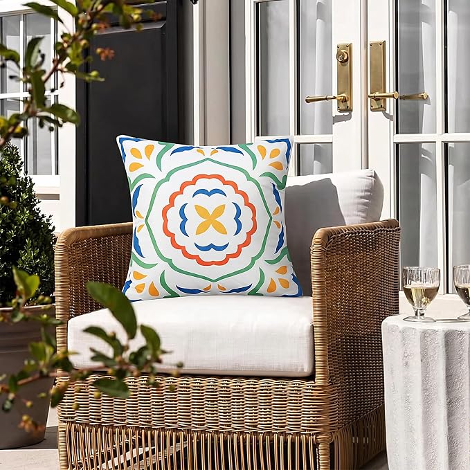 Merrycolor Summer Outdoor Waterproof Throw Pillow Covers 18x18Inch Set of 4 Boho Farmhouse Decorative Pillowcases Print Flowers Accent Cushion Covers for Couch Patio Swing and Garden Sofa Blue Green