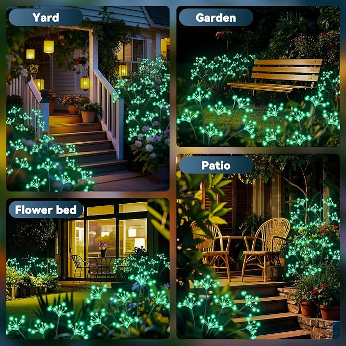 Solar Garden Lights 2 Pack Waterproof Solar Swaying Starburst Light Outdoor Lights for Yard Patio Walkway Pathway Party Wedding Christmas Decoration, Green