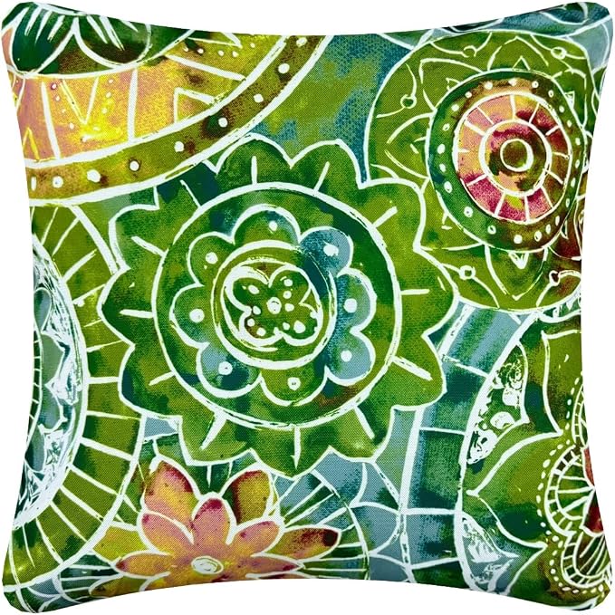 Outdoor Waterproof Decorative Throw Pillow Cover for Patio Furniture, 18x18 Inch Fade Resistant Patio Garden Cushion Cover for Couch Bed Sofa, Floral Green