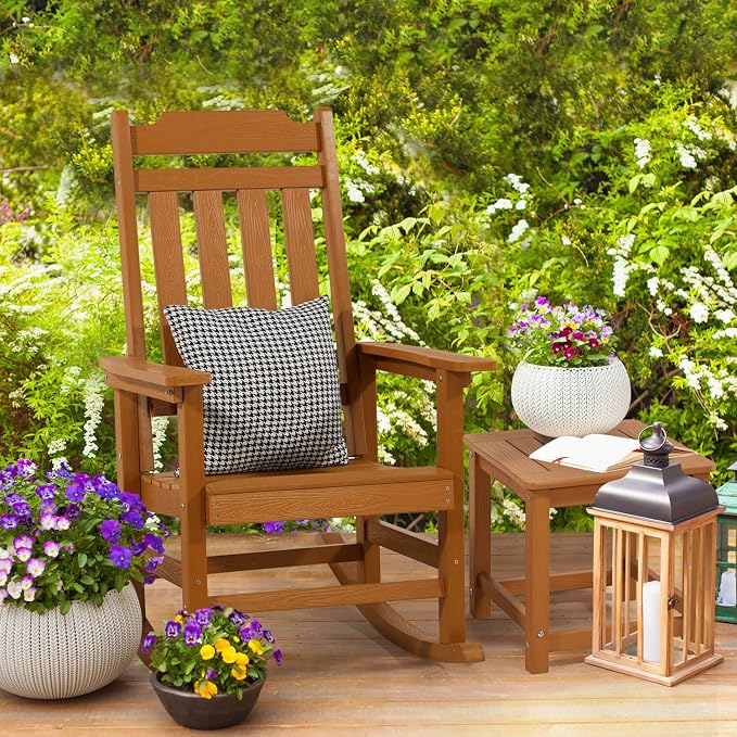 Outdoor Side Table Set of 4, HIPS Plastic Composite Adirondack Patio Table, Weather Resistant End Tables for Outside, Indoor, Patio, Garden, Pool, Porch, Backyard, Lawn, Deck - Teak