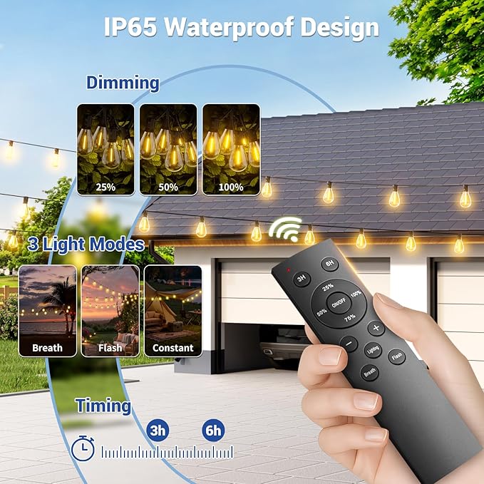 200FT Solar String Lights Outdoor Waterproof, 72+2 LED Solar Powered Lights with Remote Control, 3 Light Modes & Dimmable, USB-C Charging for Patio, Backyard, Garden, Camping