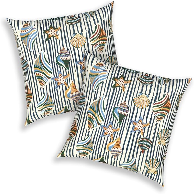 Outdoor 20x20 Inch Throw Pillows with Inners, Square Pillows Decorative Set of 2 for Home Garden Furniture, Crayon Shells