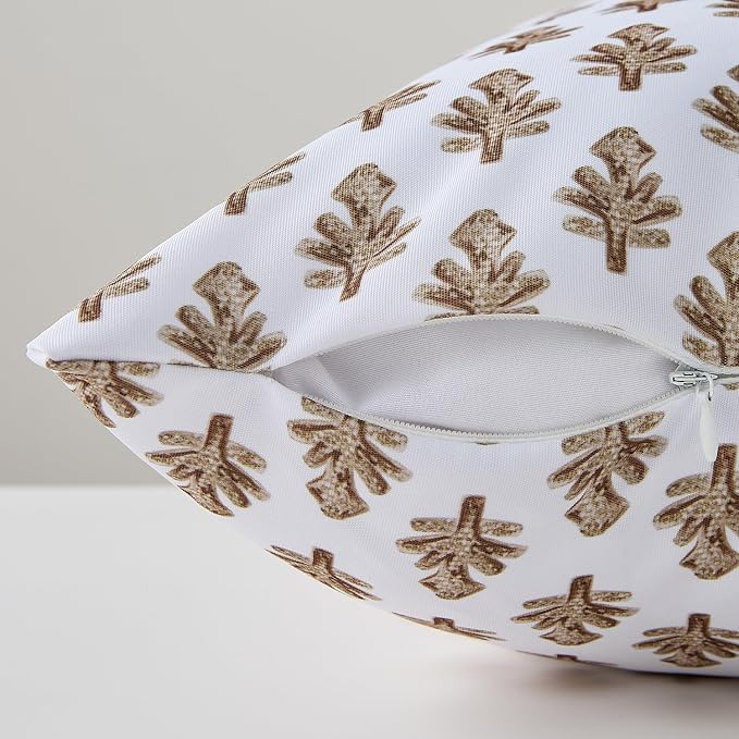 Outdoor Pillow Covers 20x20 Set of 2 Boho Brown Floral Accent Print Decorative Throw Pillow Cases for Outdoor Waterproof Patio Furniture Garden Porch Sofa Bed Cushion Covers Home Decor JB005-D20