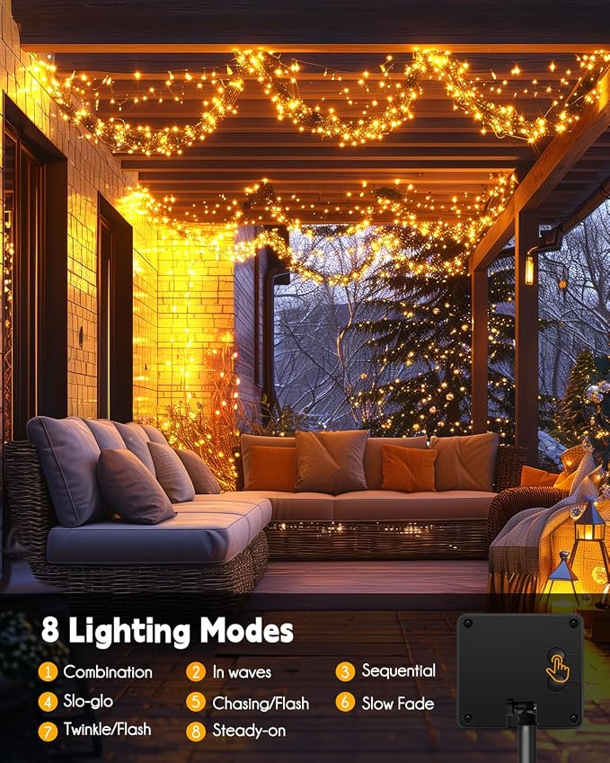 2 Pack×240 LED 20FT Total 40FT 480LED Solar Fairy Lights Outdoor Waterproof | Solar Christmas Lights Outdoor Waterproof 8 Light Modes Cascading Twinkle Lights Garland Christmas Decorations, Warm White