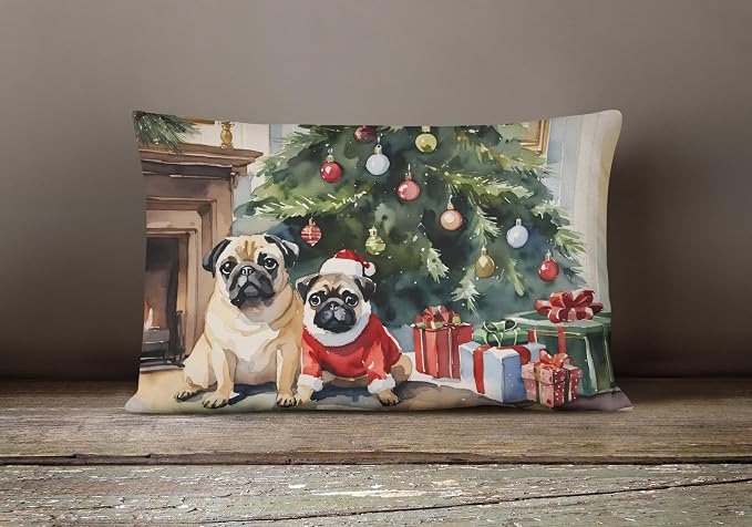 Caroline's Treasures DAC2732PW1216 Pug Cozy Christmas Throw Pillow Machine Washable, Indoor Outdoor Decorative Pillow for Couch, Bed or Patio, 12HX16W