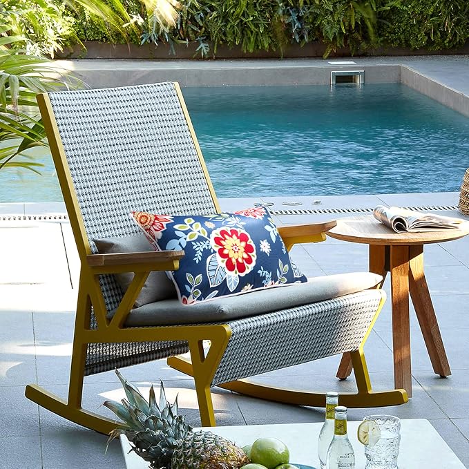 JMGBird Outdoor Accent Pillows 12x20 Outdoor Pillows Inserts includ | Water-Resistant Outdoor Pillows Durable Red Flowers Blue Background Throw Pillows with Inserts for Patio Furniture