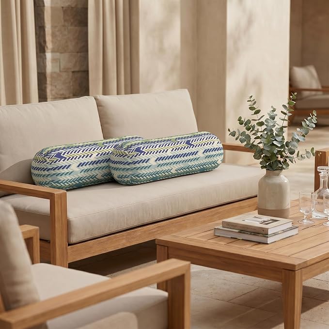 RSH DECOR: Sunbrella Neck Roll Pillows Set of 2 | 20” x 6” | Outdoor Bolster for Patio, Deck, Porch, or Poolside Furniture | Water & Fade-Resistant | Made in USA (Escape Sky)