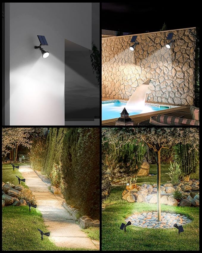 Solar Spot Lights Outdoor, 10 Pack Outdoor Solar Lights for Yard, 4 Lighting Mode Solar Landscape Spotlights with Auto On/Off, 2-in-1 Waterproof Wall Lights for Garden, Walkway (Cool White)
