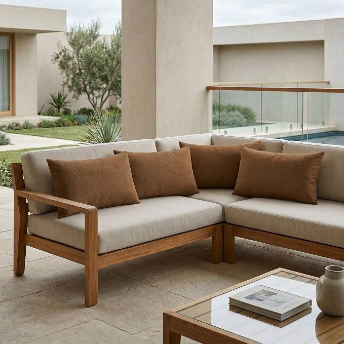 RSH DECOR: Outdura Lumbar Throw Pillows Set of 4 | 20" x 12" | Water and Fade-Resistant Performance Fabric | Outdoor Pillow Covers with Down-Alternative Inserts | Made in USA (Canvas Sepia)