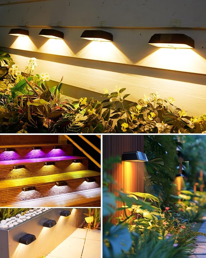 Brightown 5 Pack Solar Fence Lights Outdoor, 10 Colors, Waterproof | Solar Deck Light with Warm White, Cool White, RGB Color, Fade/Jump Modes, Solar Lights Outdoor for Outside Yard Step