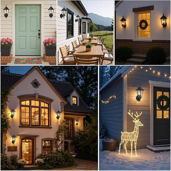 GRUENLICH Outdoor Wall Light Fixture, Rustproof Aluminum, Glass | Dusk to Dawn Exterior Porch Light Wall Sconce Lantern for House, Patio, Garage, Waterproof, E26 Socket 60W Max, Black, 2 Pack