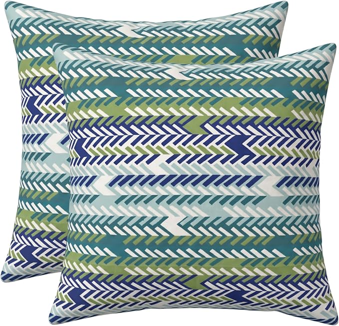 RSH DECOR: Sunbrella Square Throw Pillows Set of 2 | 20" x 20" | Water and Fade-Resistant Performance Fabric | Outdoor Pillow Covers with Down-Alternative Inserts | Made in USA (Escape Sky)