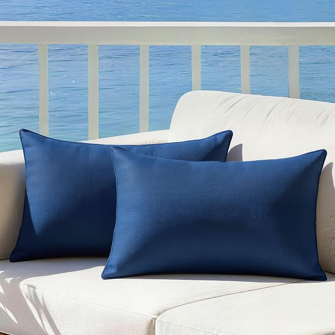 Outdoor Pillow Covers Waterproof Cushion Covers Patio Pillows Case 2 Pack | 20x12inch, Solid, Seamless, Hidden Zipper,Pecet for Porch Decoration,Patio Furniture,Outdoor Couch, Balcony,Garden Bench