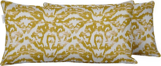 Indoor/Outdoor Polyester Fabric Lumbar Pillow Cover, All-Weather Waterproof Rectangular Cushion Case for Patio Furniture, 12 x 24 Set of 2 - Ikat-21