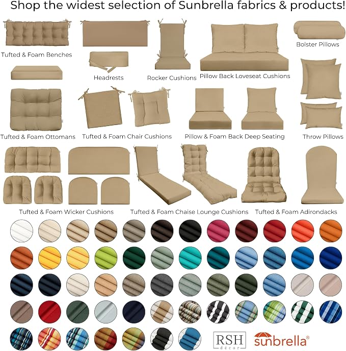 RSH DECOR: Sunbrella Lumbar & Square Pillows Set of 4 | 20" x 12" & 17" x 17" | Water and Fade-Resistant Performance Fabric | Outdoor Throw Pillows for Patio Furniture | Canvas Heather Beige