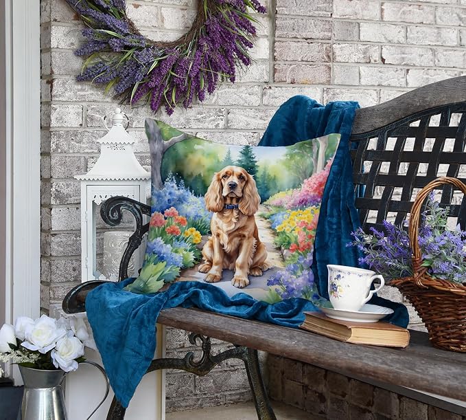 Caroline's Treasures Cocker Spaniel Spring Path Throw Pillow Machine Washable, Indoor Outdoor Decorative Pillow for Couch, Bed or Patio, 18Hx18W
