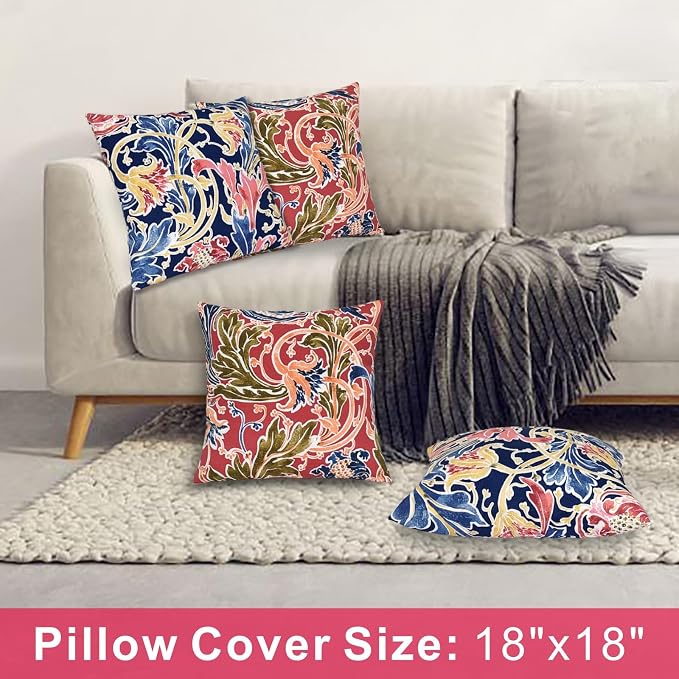 JMGBird 2 Colors Blue and Red Outdoor Pillows Waterproof Throw Pillows | 18×18 Waterproof Outdoor Pillow covers with inserts Outside Pillows for patio furniture
