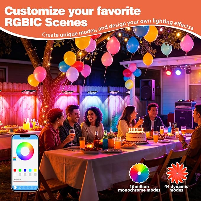 Outdoor Fence Lights Plug in, 50FT RGBIC LED Fence Lights, App & Remote Control, 100 Scene Modes, IP67 Waterproof Outdoor Lights for Backyard, Patio, Deck - Brighter Than Solar Lights