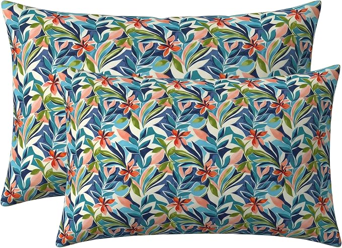 RSH DECOR: Lumbar Jumbo Throw Pillows Set of 2 | 26” x 16" | All-Weather Spun Fabric | Outdoor Support Pillows for Patio Furniture | Made in USA (SOMAP Multi)