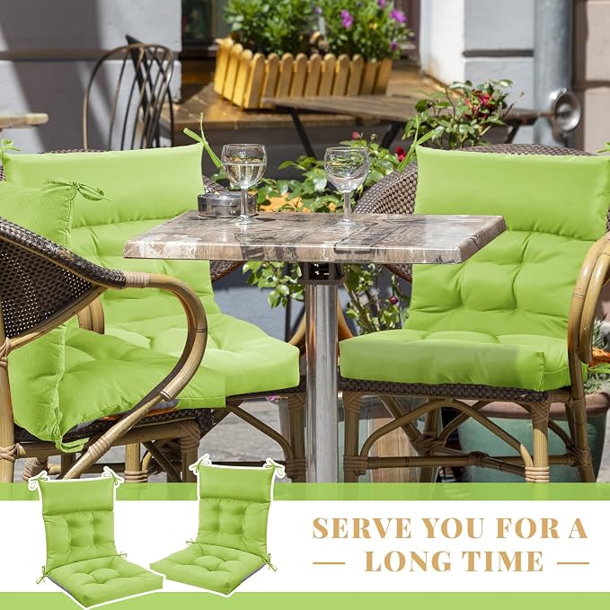 Sintuff 2 Pcs 44 x 21 x 4 Outdoor Chair Cushion Patio Chair Cushions Seat/Back Tufted Pillow with Ties Water Resistant Replacement Indoor Patio Furniture Outdoor Furniture (Solid Color,Fruit Green)