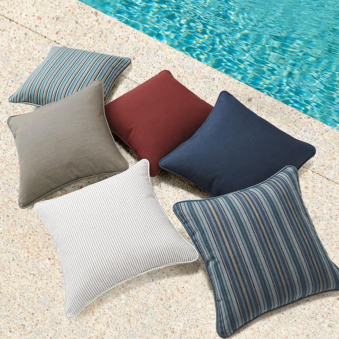 Unimatta Sunbrella Decorative Outdoor Water Repellent Throw Pillows with Inserts, Set of 4, 16" x16" Pillows for Patio, Backyard, Bed, Couch, and Patio Furniture, Cast Shale