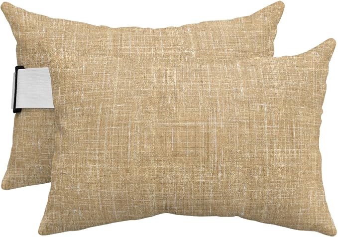 Outdoor Lumbar Pillow Set of 2, Khaki Waterproof Beach Headrest Pillow with Inserts, Farmhouse Vintage Khaki Solid Color Modern Recliner Throw Pillows for Patio Furniture, 11 x 16