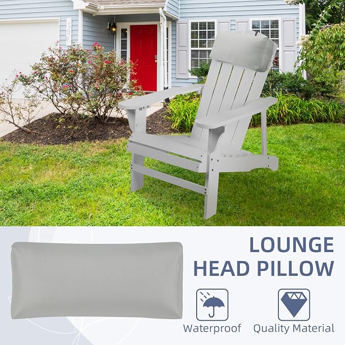Chaise Lounge Head Pillow, 2 Pack Outdoor Patio Pillows with Adjustable Strap, Lounge Head Resting Pillow for Recliner Beach Pool Lounger Office Chair，Water Resistant Gray