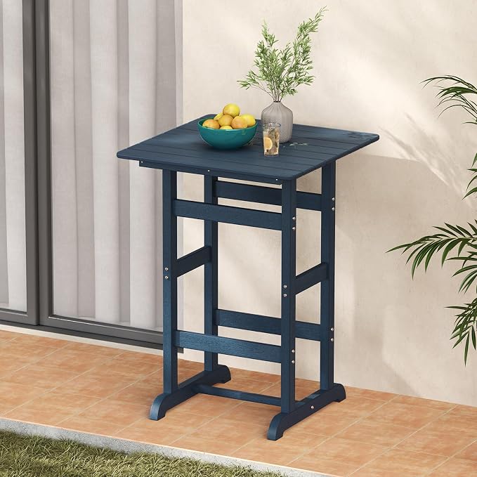 Tangkula 30" x 30" Square Bar Table, Patio HDPE Bar Height Dining Table w/Slatted Tabletop, Outdoor All-Weather High-Top Bistro Table for Poolside, Backyard, Balcony