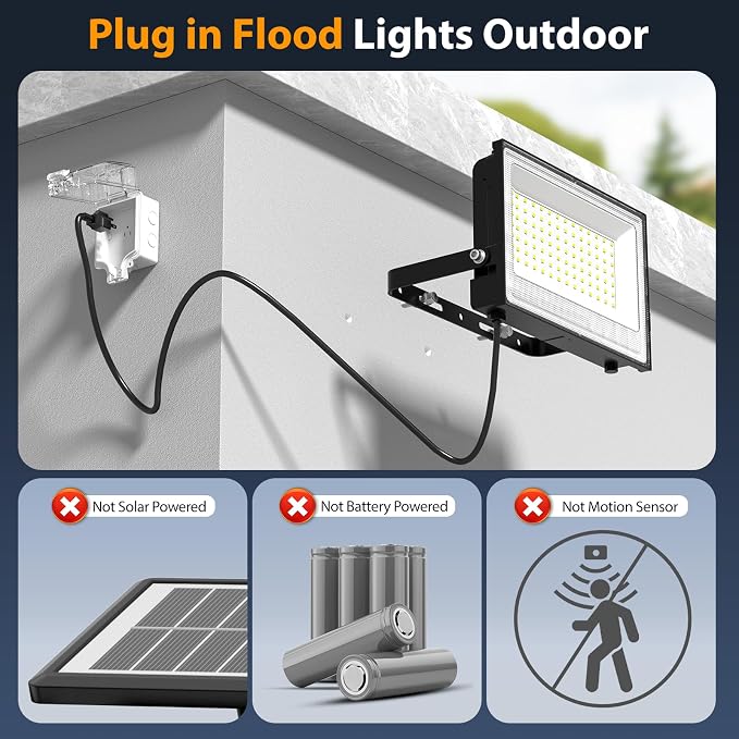 Onforu 120W Flood Lights Outdoor,12000lm Bright LED Work Light with Plug,Daylight White LED Flood Lighting, IP66 Waterproof Security Yard Lights for Yard Garage Stadium 2 Pack