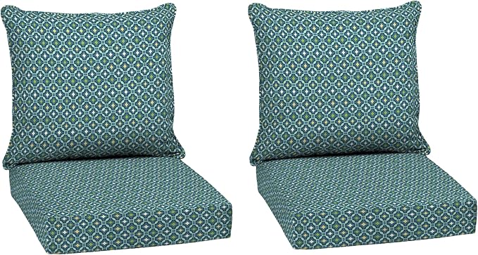Arden Outdoor Deep Seat Cushion Set, 2-Pack, 24x24, Alana Tile | Outdoor Sofa, Couch, Conversation Set, Weather-Proof, Rain-Proof, Fade Resistant for Chair, Mold and Mildew Resistant