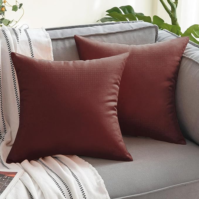 VAKADO Outdoor Waterproof Throw Pillow Covers 18X18 Set of 2 Decorative WineRed Patio Furniture Cushion Cases Outside Decor for Couch Garden Bench Porch