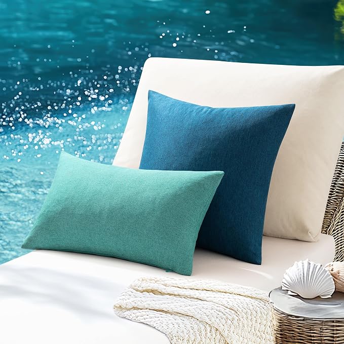 ANRODUO Outdoor Waterproof Pillow Covers for Patio 12x20 Turquoise 2 Pack | Outdoor Pillow Covers for Patio Furniture, Decorative Linen Cushion Sham, Outside Lumbar Pillowcase for Garden Balcony Decor