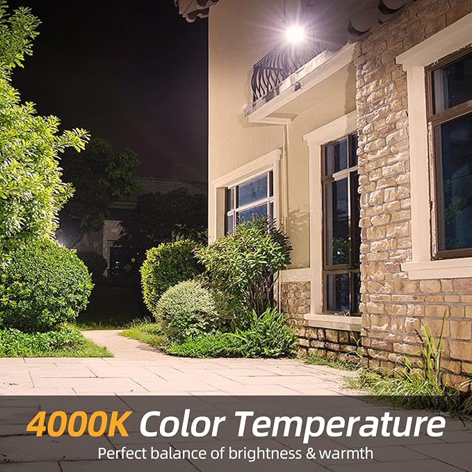 45W LED Outdoor Security Flood Lights,AC 120-277 Input | 100lm/W Efficacy,Super Bright LED Chips,7V×7H Beam Spread,180°Adjustable Knuckle Mount,IP65 Waterproof,4000K Color Temperatur
