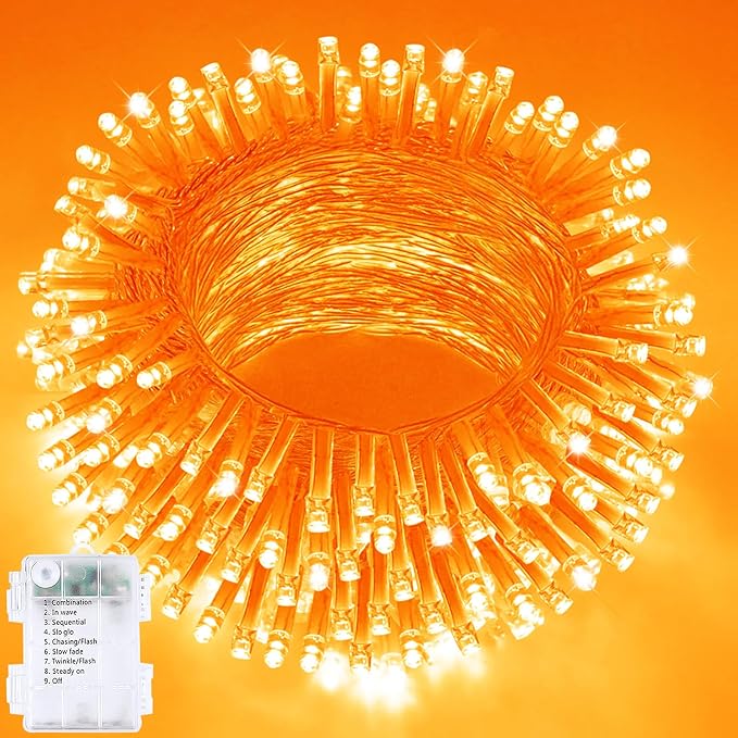 33FT 100 LED Battery Operated Halloween String Lights 8 Modes Twinkle Light | Orange Fairy Lights with Auto Timer, Battery Lights Waterproof for Indoor Outdoor Party Bedroom Porch Decorations