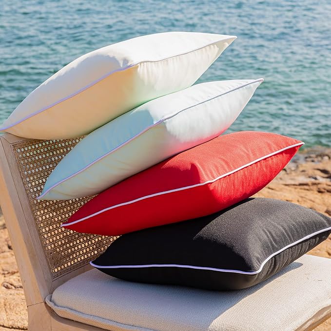 Phantoscope Pack of 2 Outdoor Waterproof Solid Throw Decorative Pillow Cover Decorative Square Outdoor Pillows Cushion Case Patio Pillows for Couch Tent (20''x20'', Cream Cheese)