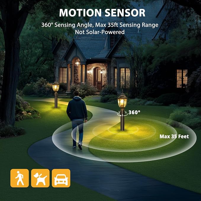 Lamomo Motion Sensor Outdoor Post Lights, Dusk to Dawn Lamp Post Light Fixture, Waterproof Aluminum Lamp Posts Outdoor Lighting Pole Lantern for Yard Patio Pathway Garden