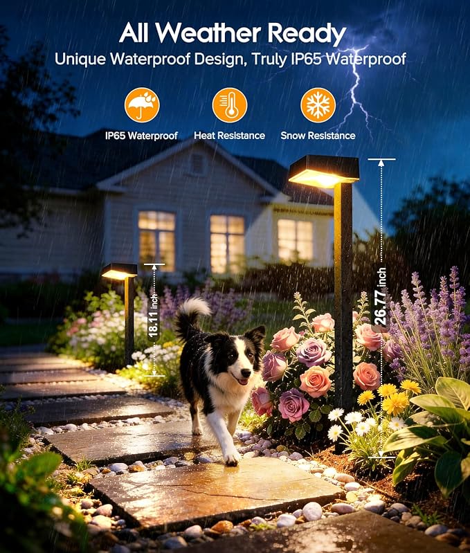 ELECLINK Solar Pathway Lights Outdoor, 4 Pack Garden Lights Solar Powered Path Lights with Larger LED Lens, 2 Light Modes Waterproof Outdoor Solar Light for Yard Driveway Walkway Landscape, Warm White
