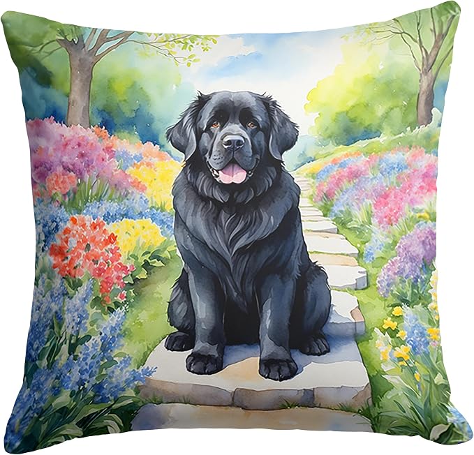 Caroline's Treasures Newfoundland Spring Path Throw Pillow Machine Washable, Indoor Outdoor Decorative Pillow for Couch, Bed or Patio, 18Hx18W